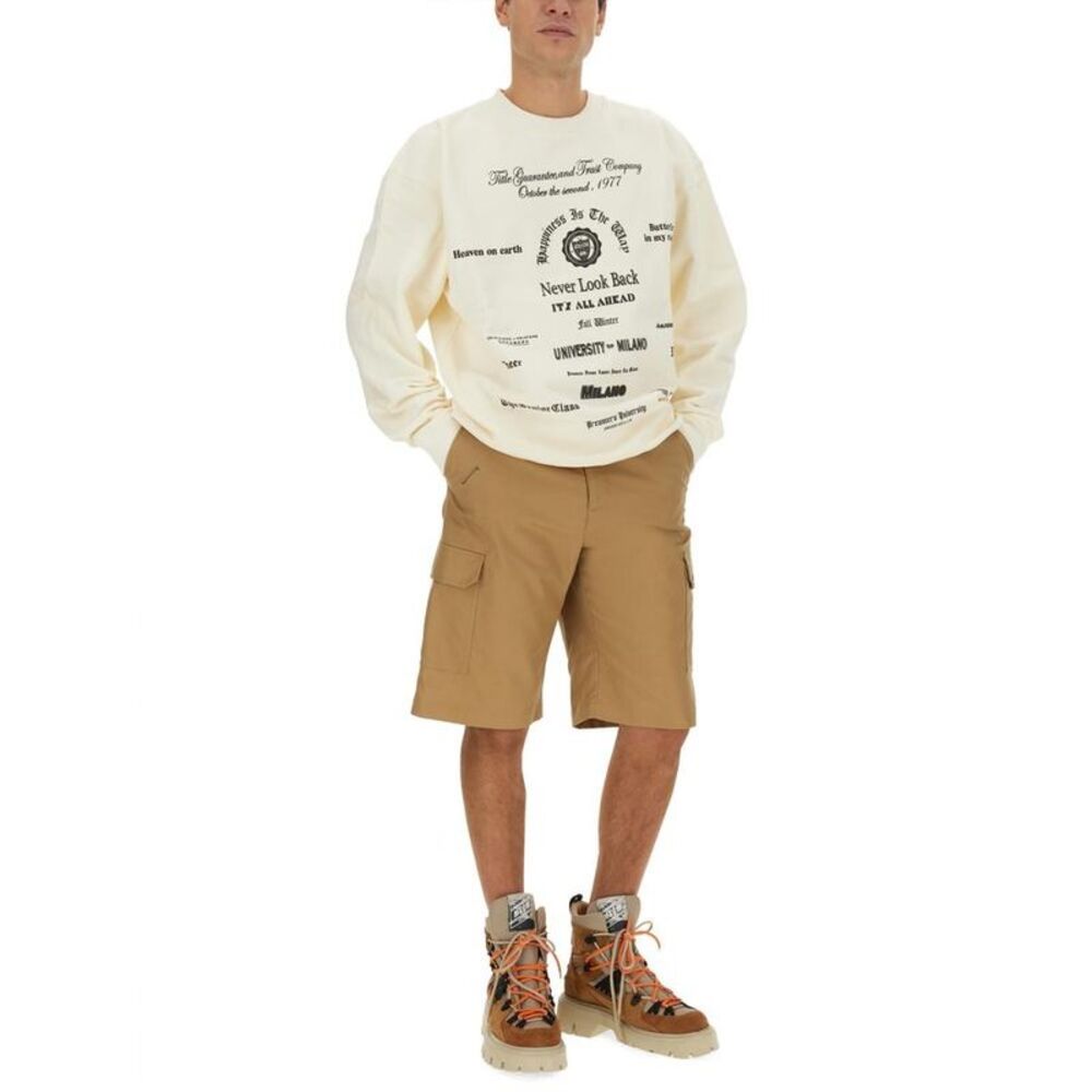 MSGM Graphic Print Crewneck Sweatshirt Men Beige Sweaters & Cardigans